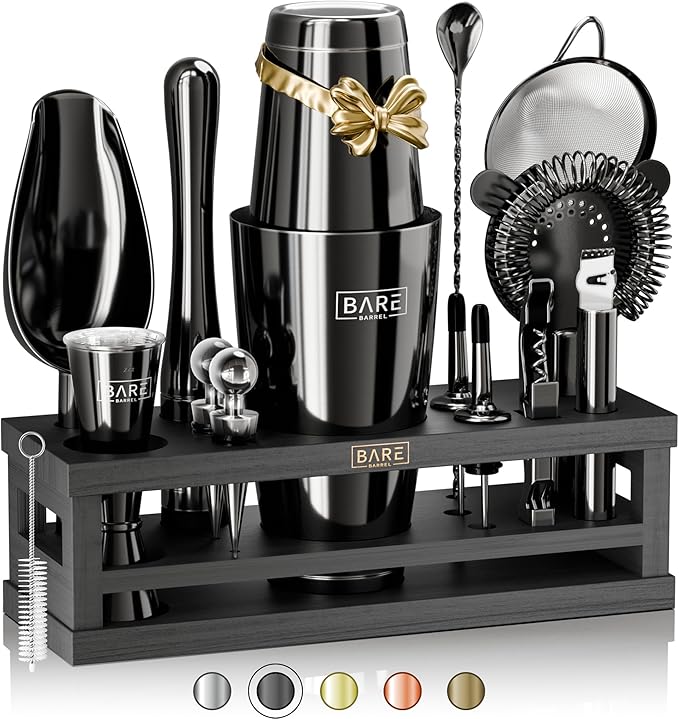 BARE BARREL® Mixology Bartender Kit Bar Set | 16-Piece Cocktail Shaker Set | Martini Barware Mixing Tools for Home Bartend...