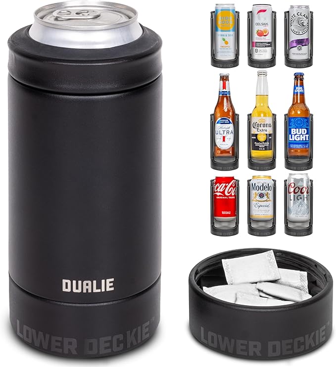 DUALIE Lower Deckie - Insulated 12 oz Can Cooler with Pouch Container - Universal Drink Holder with Built-in Pouch Bin - C...
