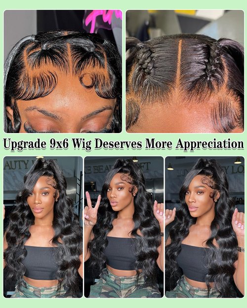 9x6 Glueless Wigs Human Hair Pre Plucked Pre Cut Body Wave Lace Front Wigs 200% Density Human Hair Wear and Go Glueless Pre Bleached Knots Wig 18 Inch