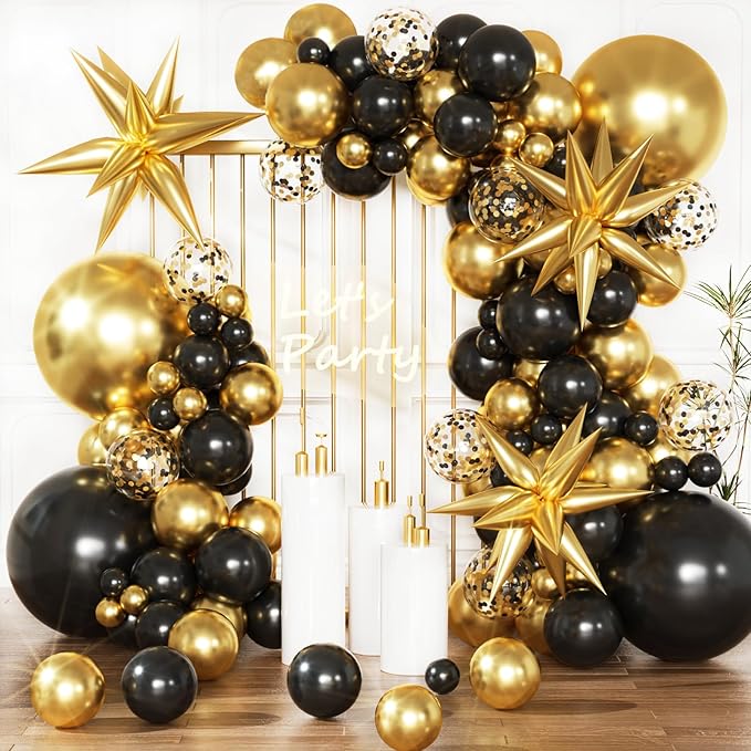 KARLURE Black and Gold Balloon Arch Kit, Black and Gold Party Decorations for Birthday 2026 Graduation Retirement Masquera...