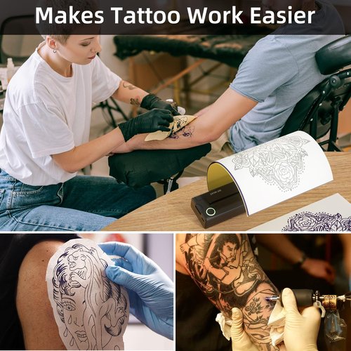 YISUN Tattoo Stencil Printer, Portable Wireless Tattoo Printer, 2000mah Rechargeable Battery with 10 Transfer Papers, Compatible with Android,iOS & Windows
