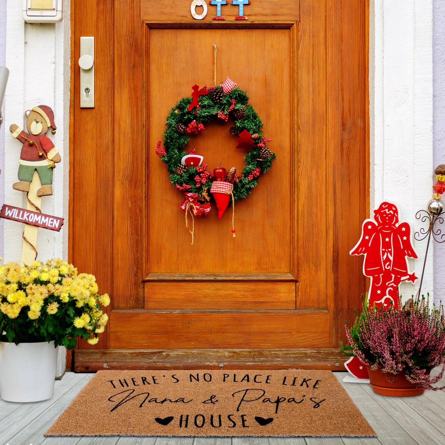 Tinideya Grandparents Day Gifts Nana Papa Welcome Doormat for Grandma Grandparents, Gigi Mimi Gifts from Grandkids Granddaughter, Birthday for Front Porch Decor(Nana Papa,29 x 17 Inch)