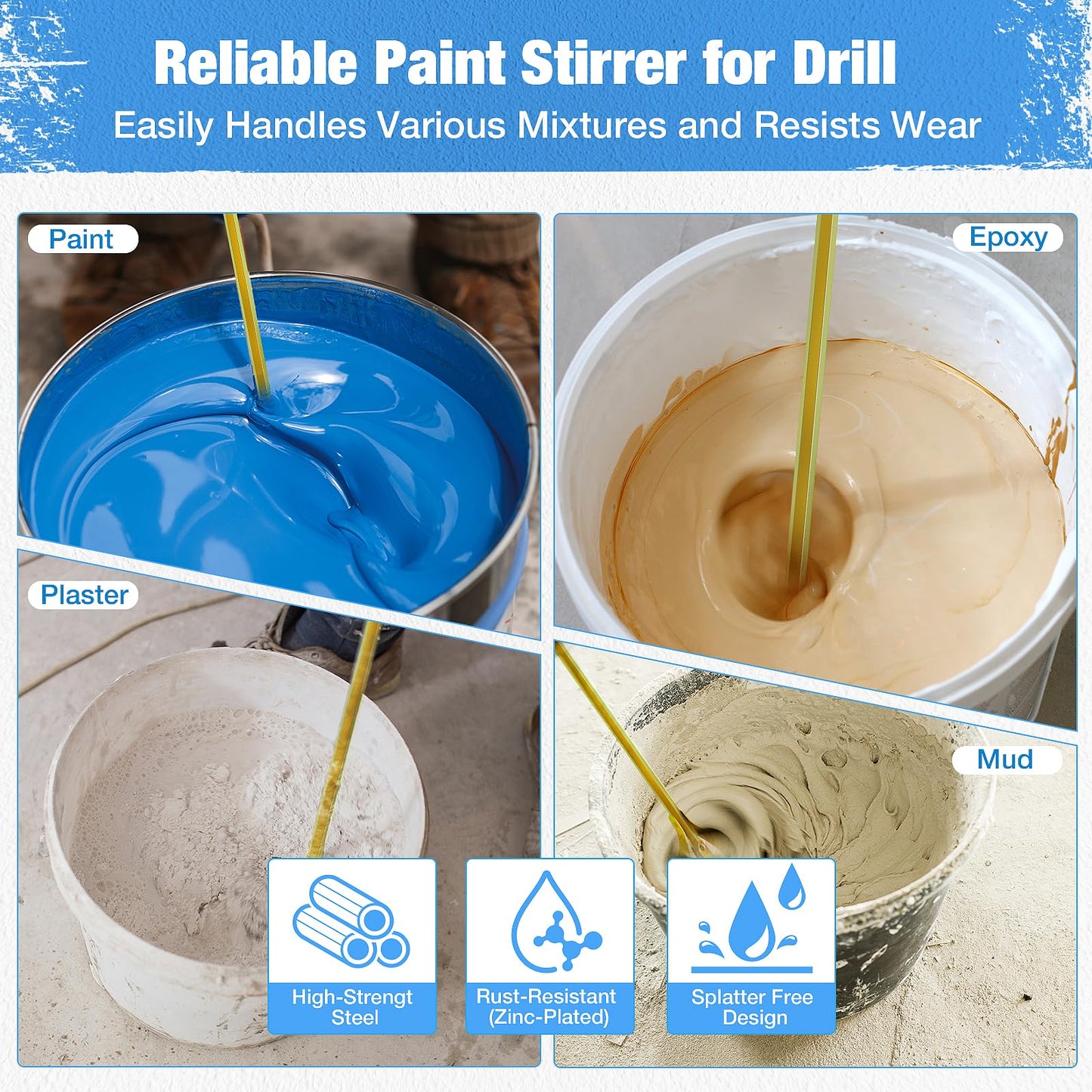 Youtex Paint Mixer for Drill, Upgraded 4-Blade 2.76" Helix Mixing Paddle Rust-Proof Paint Stirrer, Fits All Standard Drills for 1-5 Gallon Bucket, Paints, Resin, Epoxy, Mud, and Slurry