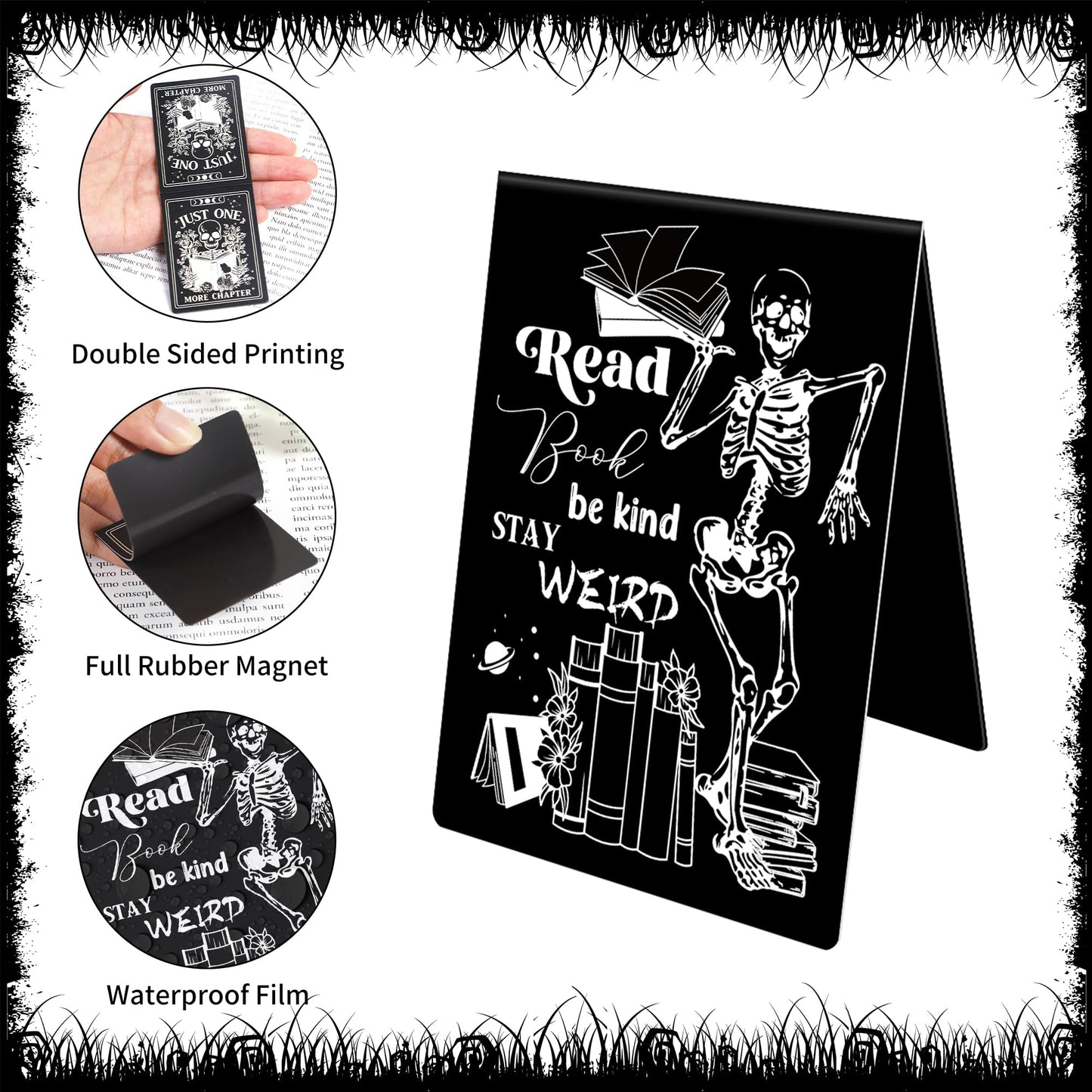 Gothic Skeleton Magnetic Bookmarks: 8 Pcs Horror Skull Magnet Book Page Markers Black Romance Book Mark for Reading, Gifts for Women Men Book Lovers Office School Supplies