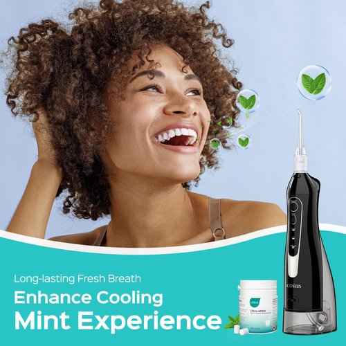 COSLUS 2 Pack Cordless Water Flosser & Whitening Flosser 300ML - Portable, Rechargeable, IPX7 Waterproof, Mint Flavor