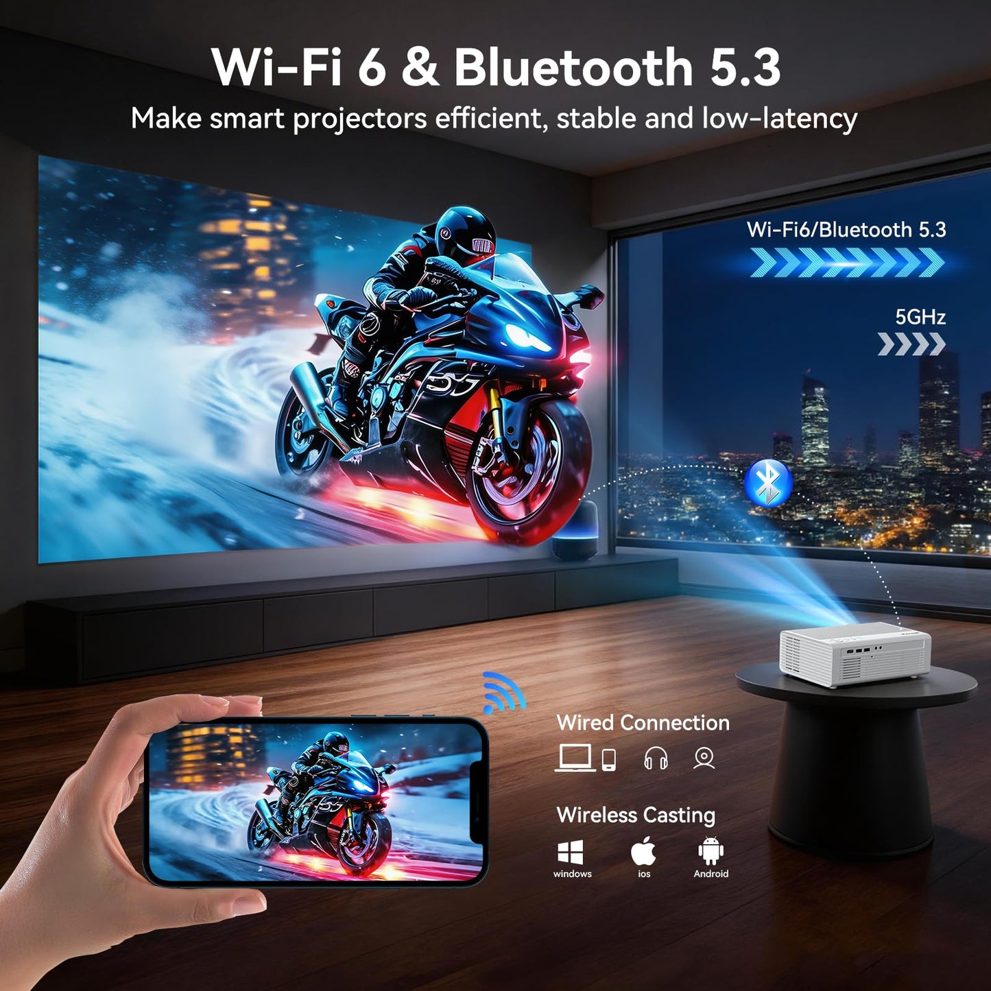 【Officially-Licensed APP & 1800 ANSI】Smart Projector with WiFi and Bluetooth, Pericat 4K Support Portable Outdoor Movie Bluetooth Proyector, Native 1080P Projector for Bedroom/ Home / Wall /Ceilling