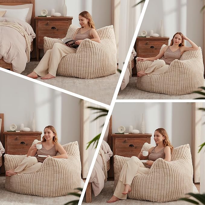 Achicsofar Giant Bean Bag Chairs for Adults Teens, Large Bean Bag Sofa Chairs with Filling Comfy Fuzzy BeanBag Chair with Armrests for Bedroom Living Room Reading