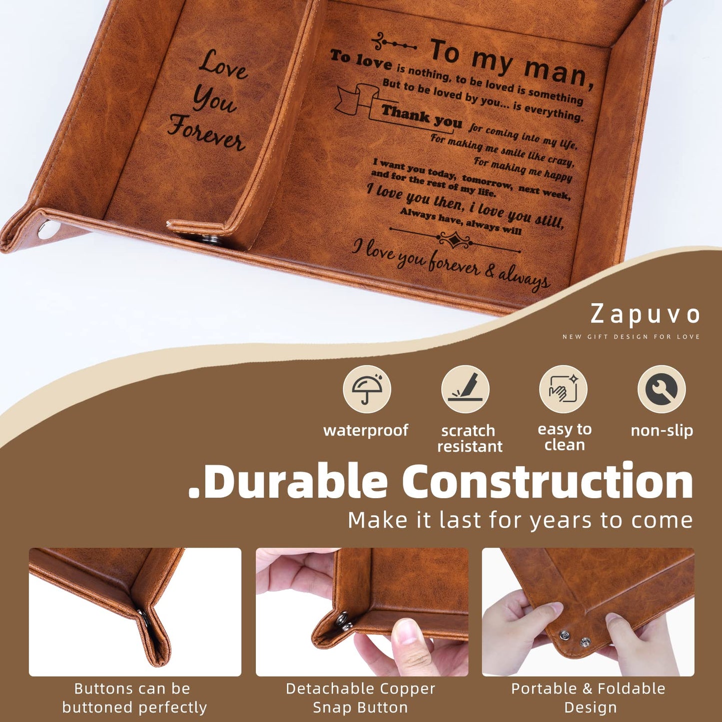 ZAPUVO PU Leather Tray and Keychain, Unique Gifts for Him Boyfriend from Girlfriend, Gifts Ideas for Husband Anniversary from Wife, Christmas Xmas Gifts for Him Birthday