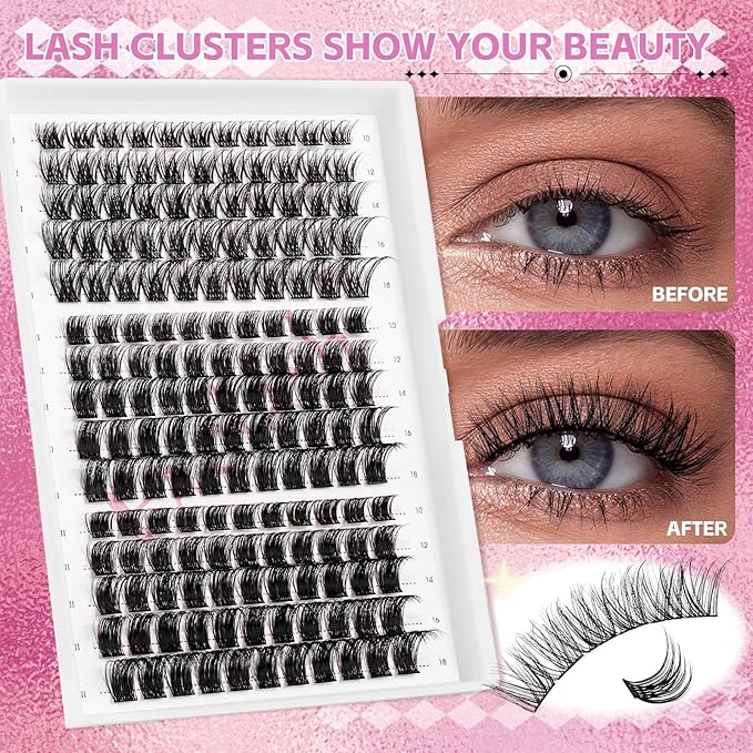 Cluster Lashes FADLASH 165pcs Lash Clusters Extensions Mix Tray 3 Styles DIY Eyelash Extension Individual D Curl Super Thin Band Soft (K1+K3+K4-0.07-D, 10-18mm)