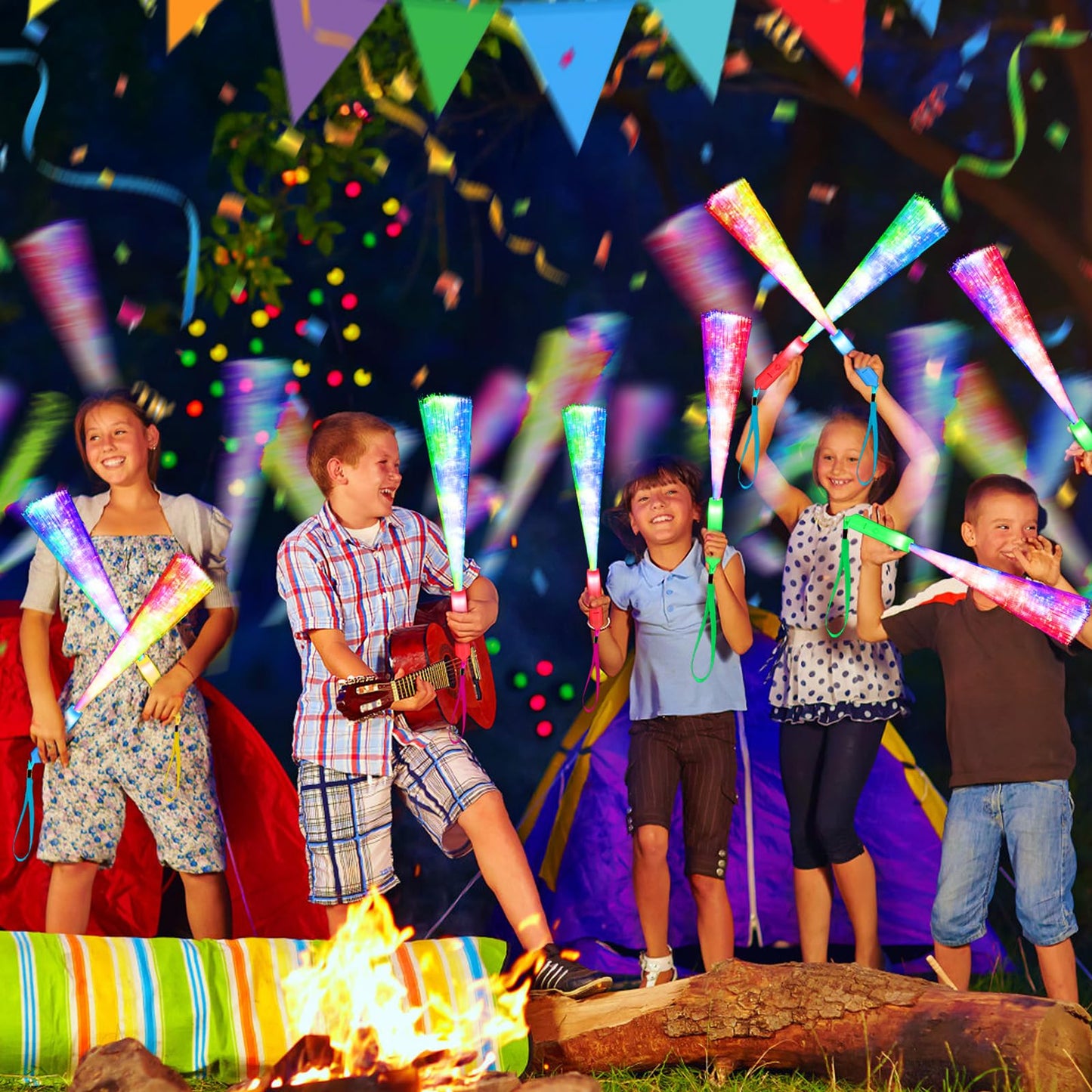 SHQDD 38 PCS Glow Sticks Bulk, Glow Fiber Optic Sticks, LED Light Wands, Glow in The Dark Party Supplies, Fiber Optic Wands for Weddings, Flashing LED Party Favors, Colorful Light Sticks