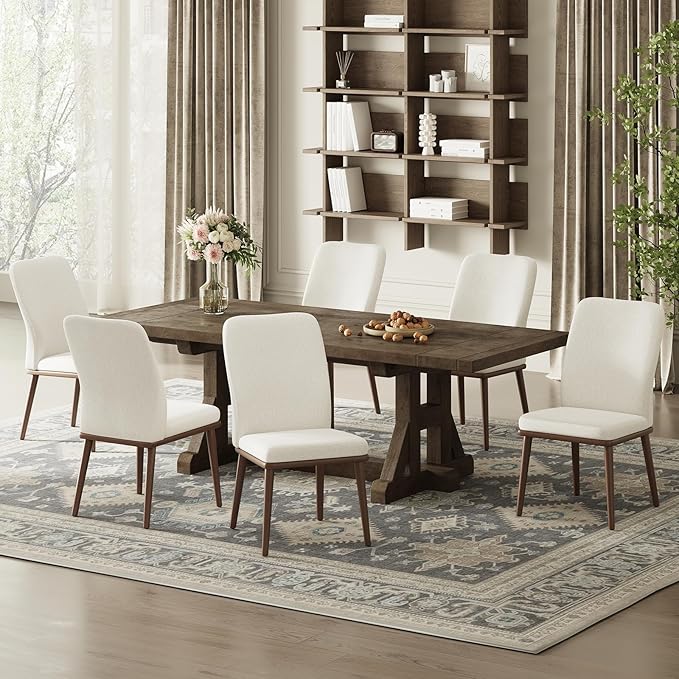 MALOL Modern Dining Chairs Set of 4, Upholstered Kitchen Chairs with High Back, Padded Fabric Dining Room Chair with Solid Wood Legs for Restaurant/Cafe/Home, Beige