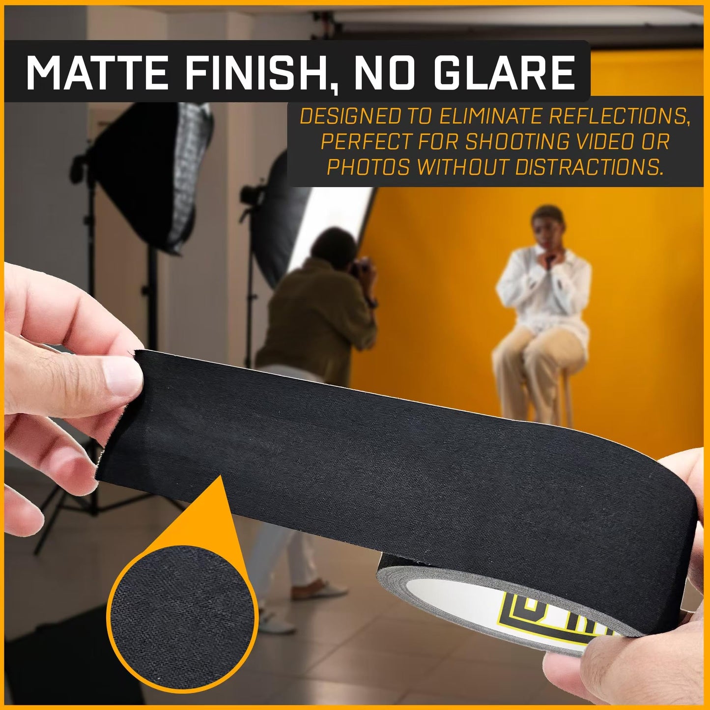 D-NYX Gaffer Tape 2 Inch x 1 Pack Black Gaffing Tapes, Heavy Duty No Residue, Matte Finish, Non-Reflective, Multipurpose Premium Heavy Duty Strong Fabric Floor Tape