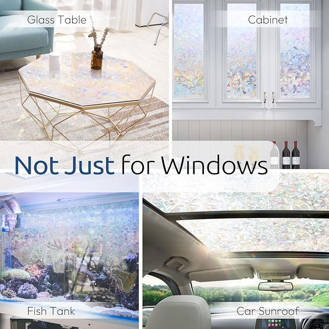 rabbitgoo Window Privacy Film Rainbow Film Decorative Window Sticker, 3D Static Stained Glass Cling Tint for Home Heat Control Non-Adhesive, 35.4 x 78.7 inches