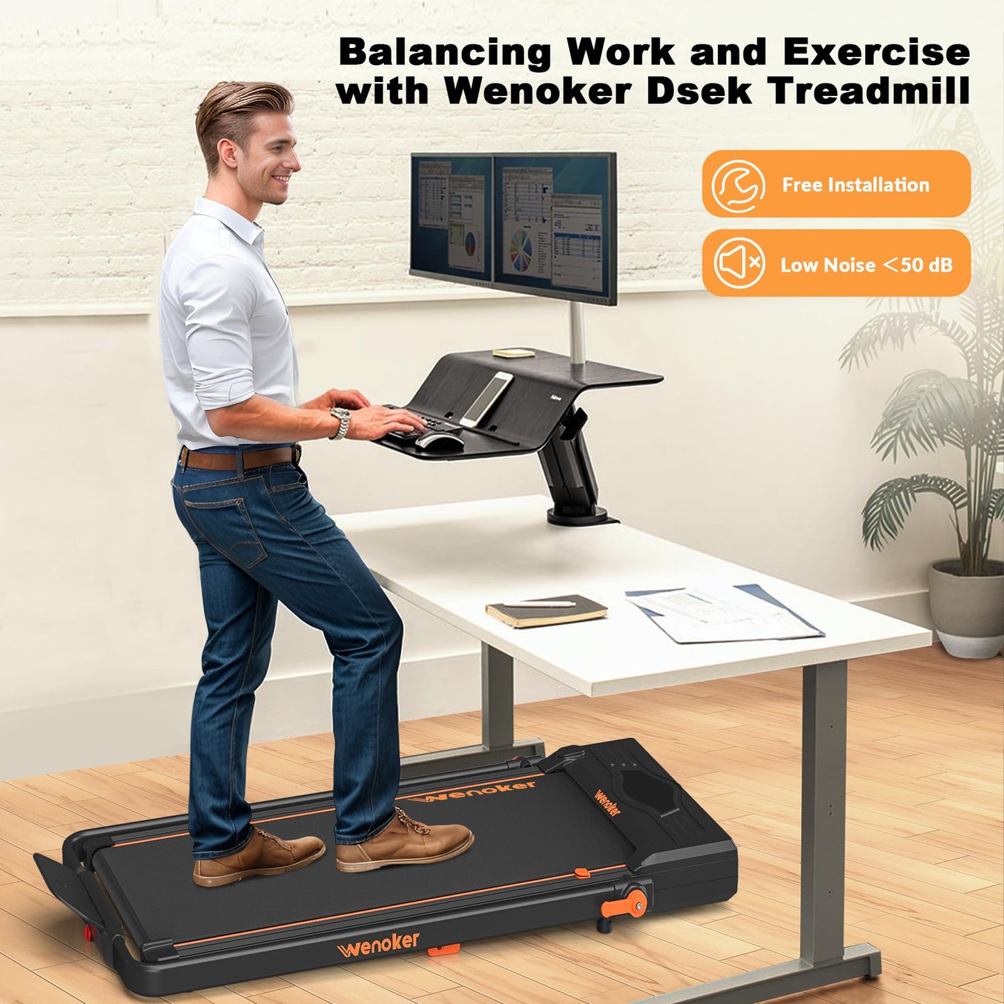 Walking Pad Treadmill, Wenoker Under Desk Treadmill with Handle Bar, Portable Foldable Walking Pad for Home/Office, 3 in 1 Folding Compact Desk Treadmill with Remote Control, Free Installation,300 Lbs