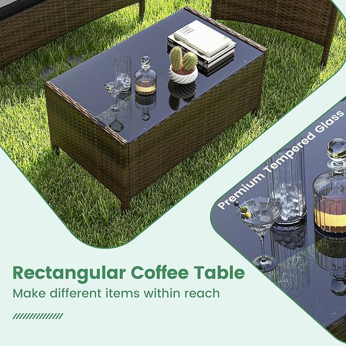 RELAX4LIFE 8-Piece Patio Furniture Set - Rattan Outdoor Conversation Bistro Set w/Cushions, Glass Coffee Table, Wicker Chairs & Loveseat for Garden Backyard Porch, Balcony Furniture Set (2, Black)