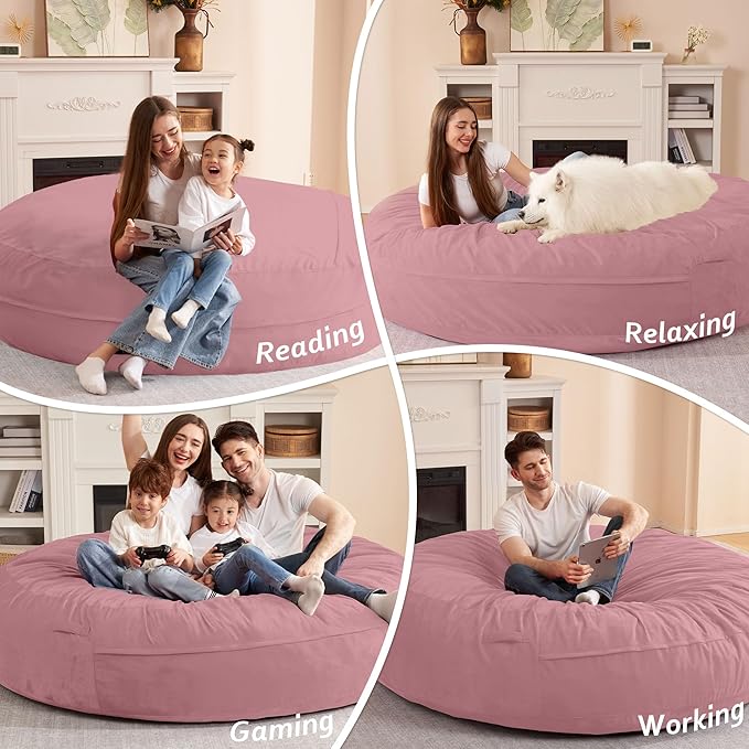 HABUTWAY XX-Large Bean Bag Chair: Giant 7' Memory Foam Furniture Bean Bag Chairs for Adults with Microfiber Cover 7Ft（Soft Pink）