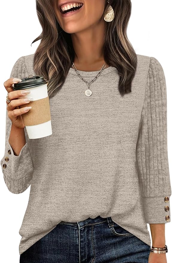 WIHOLL Long Sleeve Shirts for Women Lightweight Sweaters 3/4 Length Sleeve Fall Outfits 2025 Winter Clothing Dressy Casual