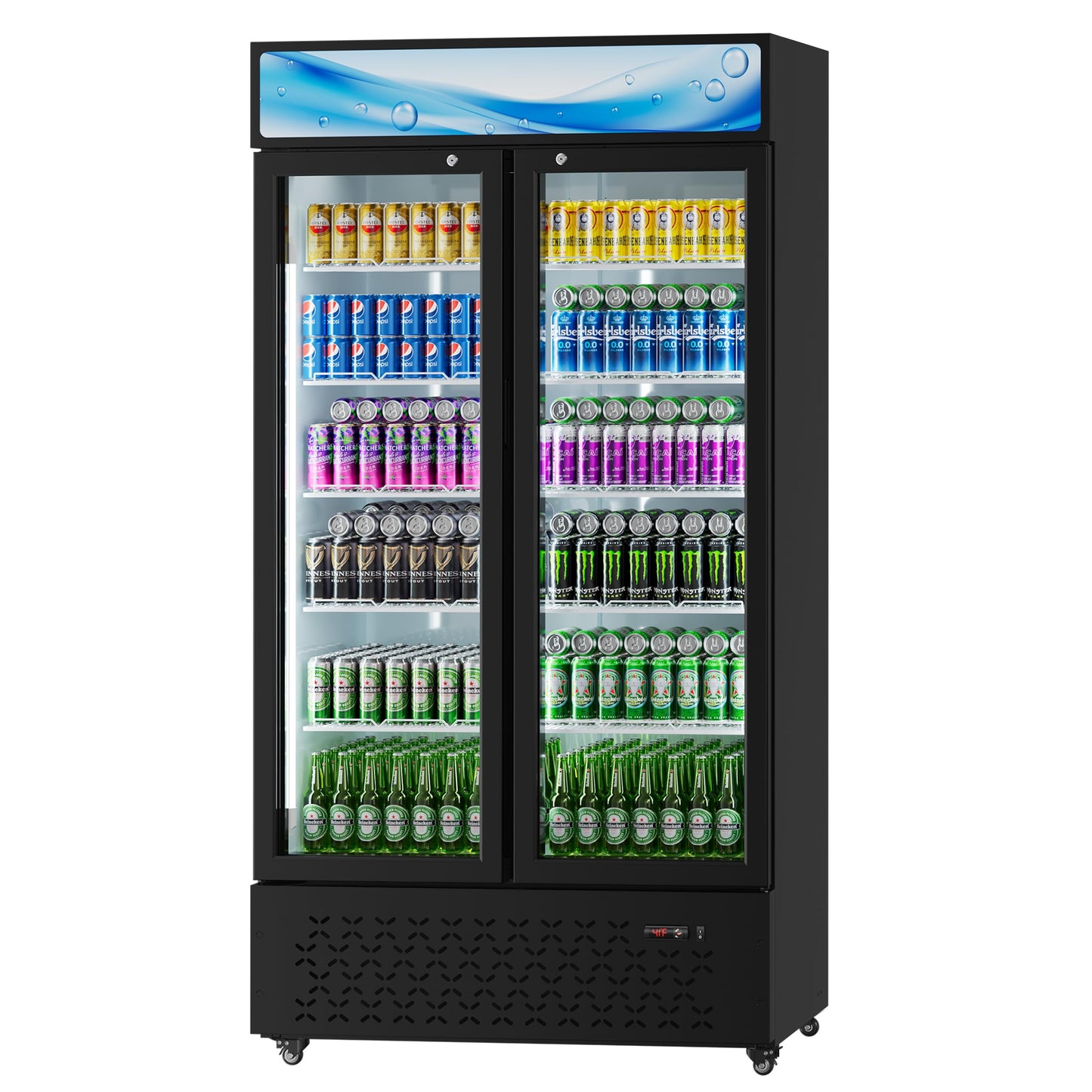 Beverage Cooler Commercial Refrigerator 40.3 Cu.Ft. Glass Door Display Refrigerator with LED Light, Shelves, Display 10 Commercial Beverage Refrigeratorfor Restaurant Cafe Bar Store (40.3 Cu.Ft.)