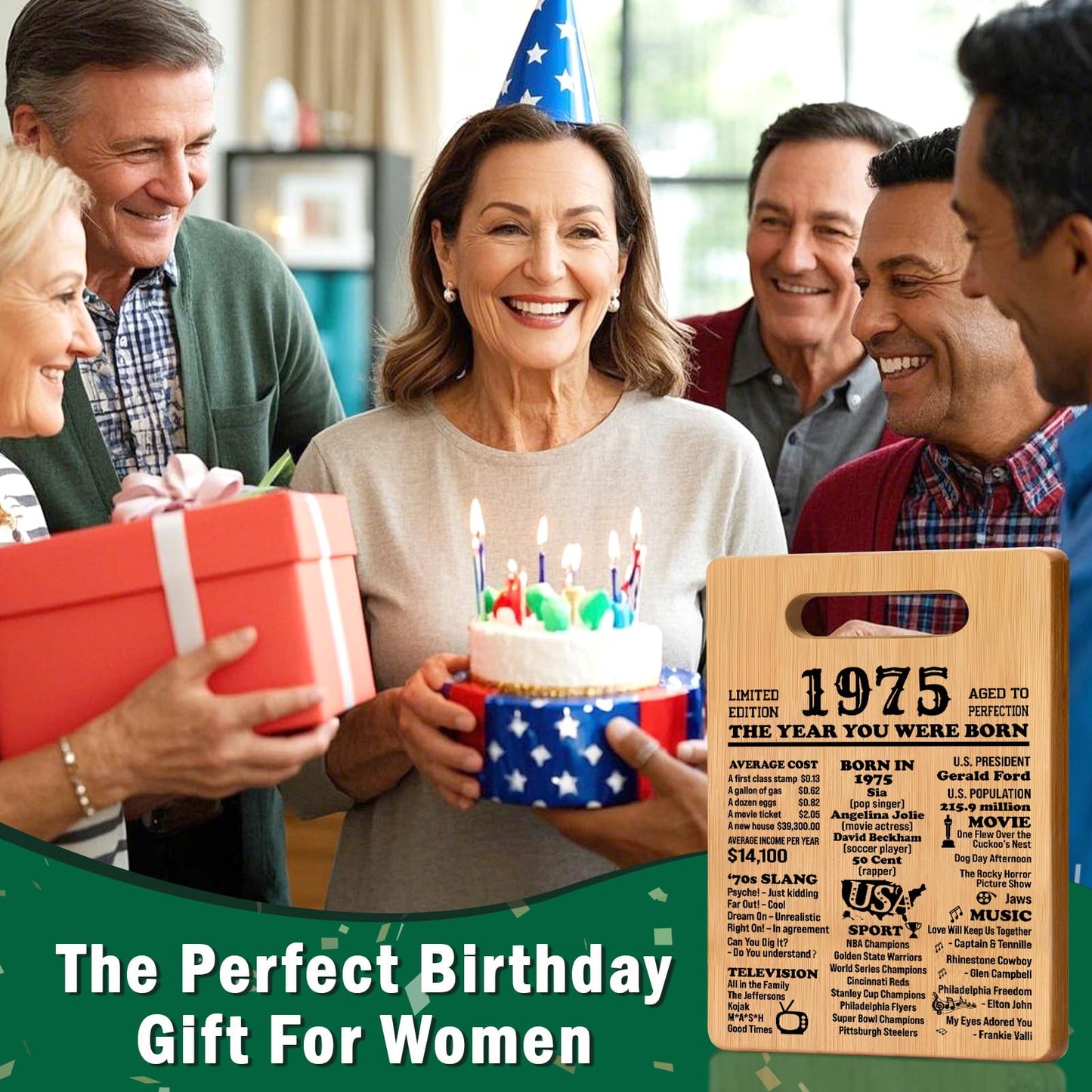 50th Birthday Gifts for Women Men, 1975 Cutting Board 50th Birthday Gifts for Her Him, Happy Birthday 50 Years Old Gifts 50th Birthday Gift, Unique Back in 1975 Gifts for Man Male Female Turning 50