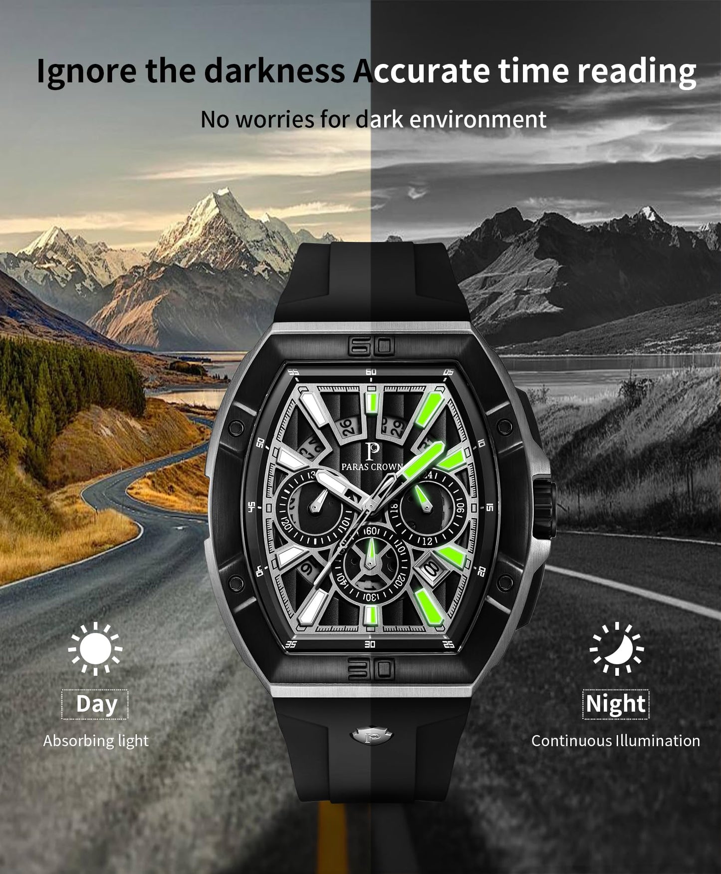 PC PARAS CROWN Mens Watches Luxury Tonneau Quartz Watch for Men Japanese Movement Waterproof Sport Watch, Gifts for Men