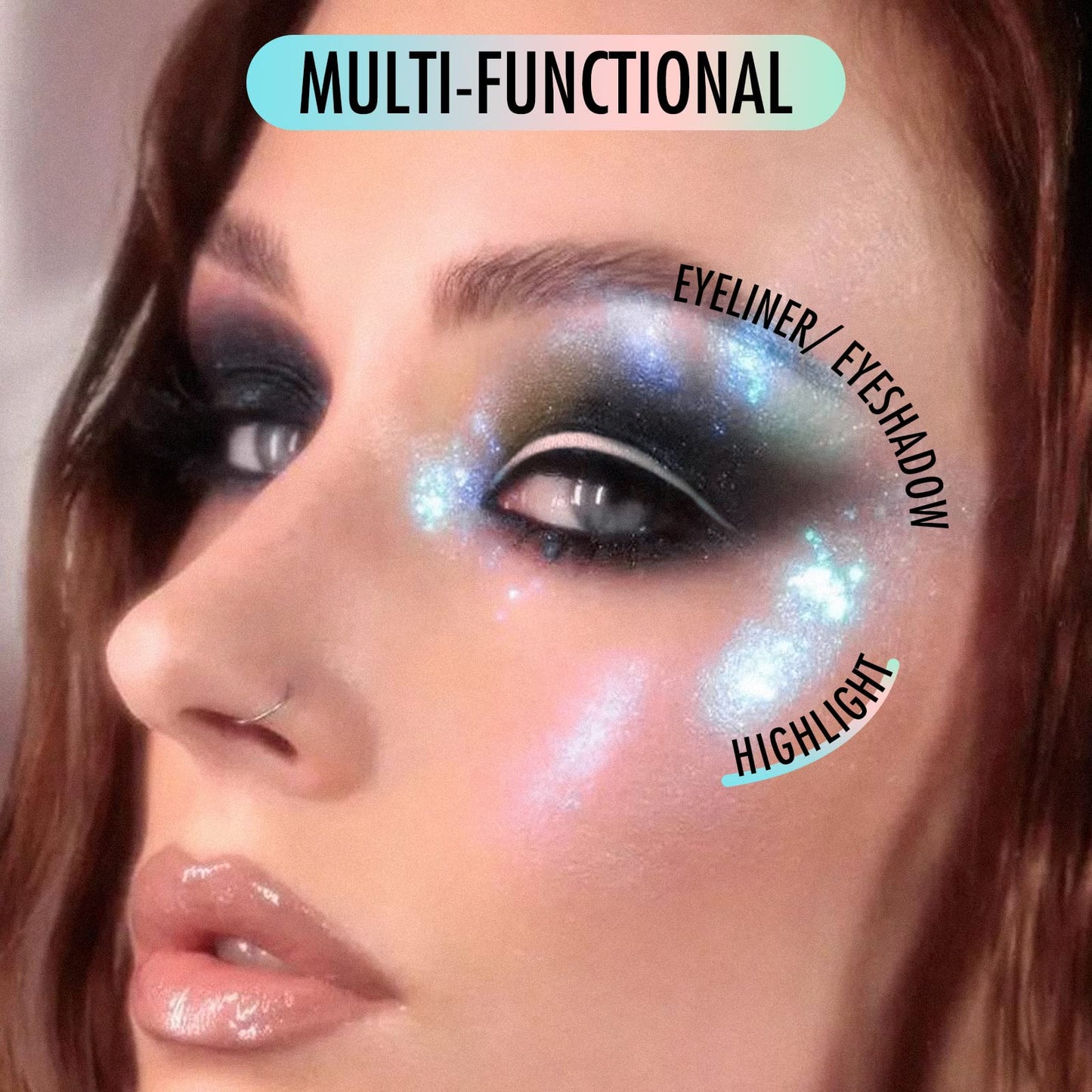 BEPHOLAN Pink Blue Eyeliner Pencil,2-in-1 Color Waterproof Glitter Gel Eye Liner Highligter,Mermaid Korean Makeup Waterline Eyel