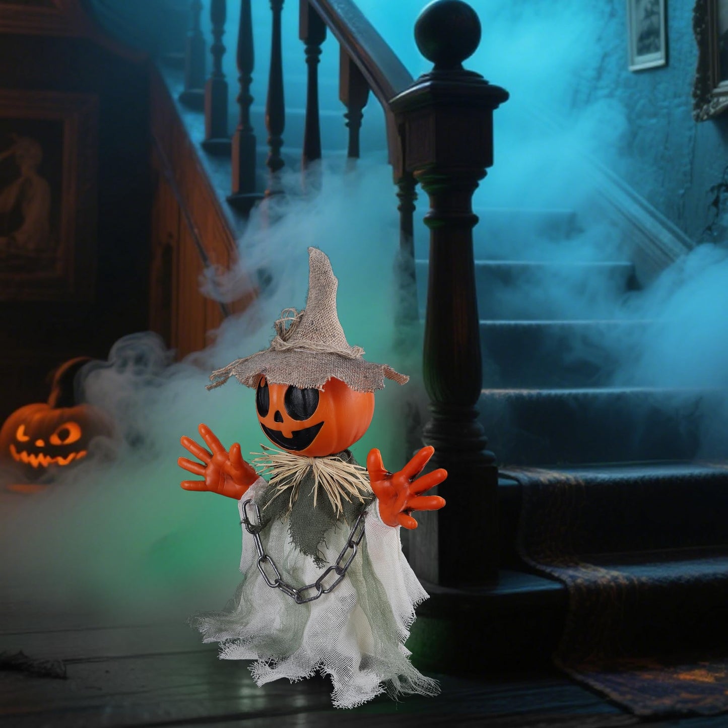 Prsildan Animatronic Halloween Decorations – 16″ Walking Pumpkin Ghost with Sound & Touch Sensor, Scary-Cute Animated Halloween Prop with Spooky Sound for Indoor Home & Outdoor Yard, Lawn Decor