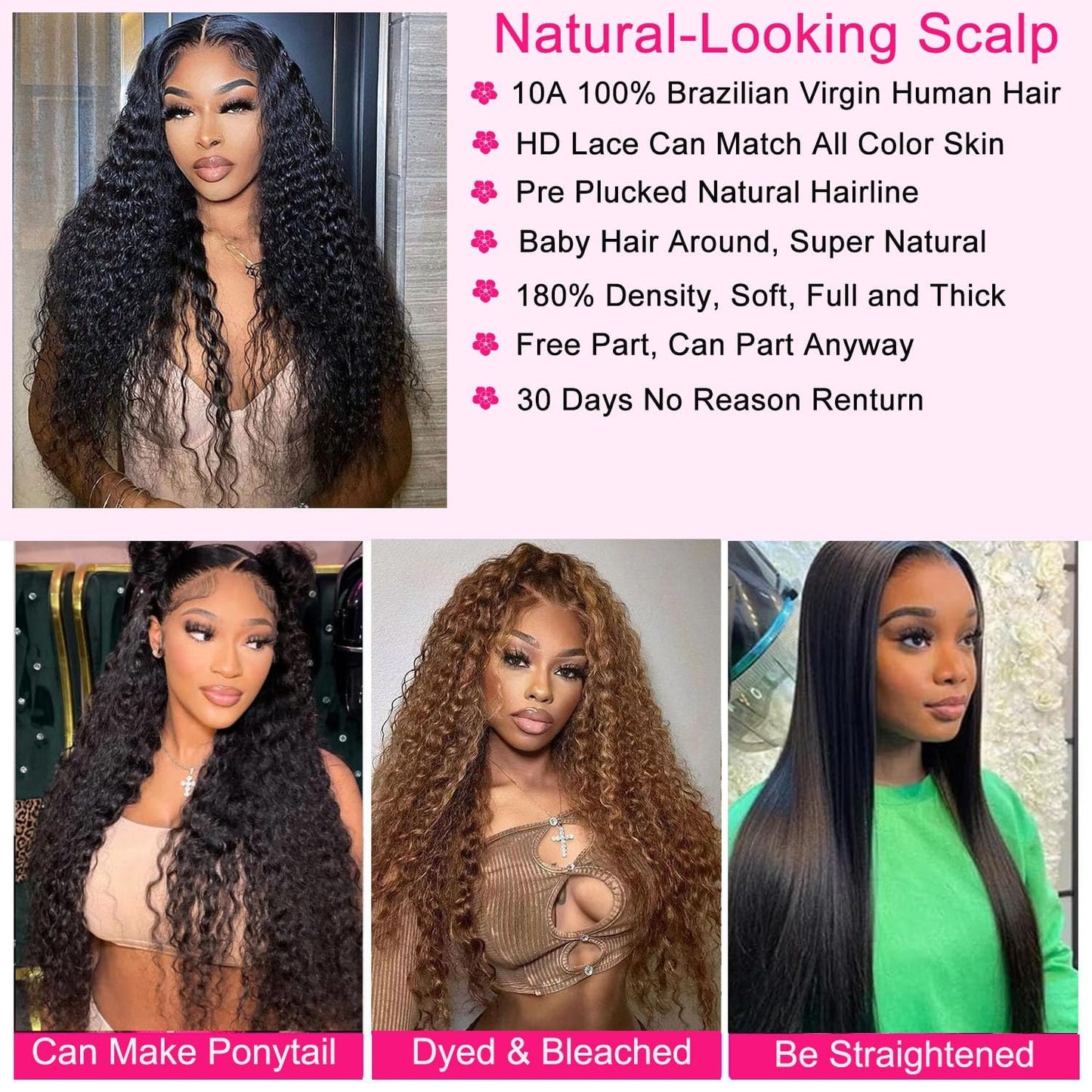 5x5 HD Lace Closure Wigs Human Hair Deep Wave Lace Front Wigs Human Hair 180% Density Wet and Wavy Deep Curly Closure Wig Gluele