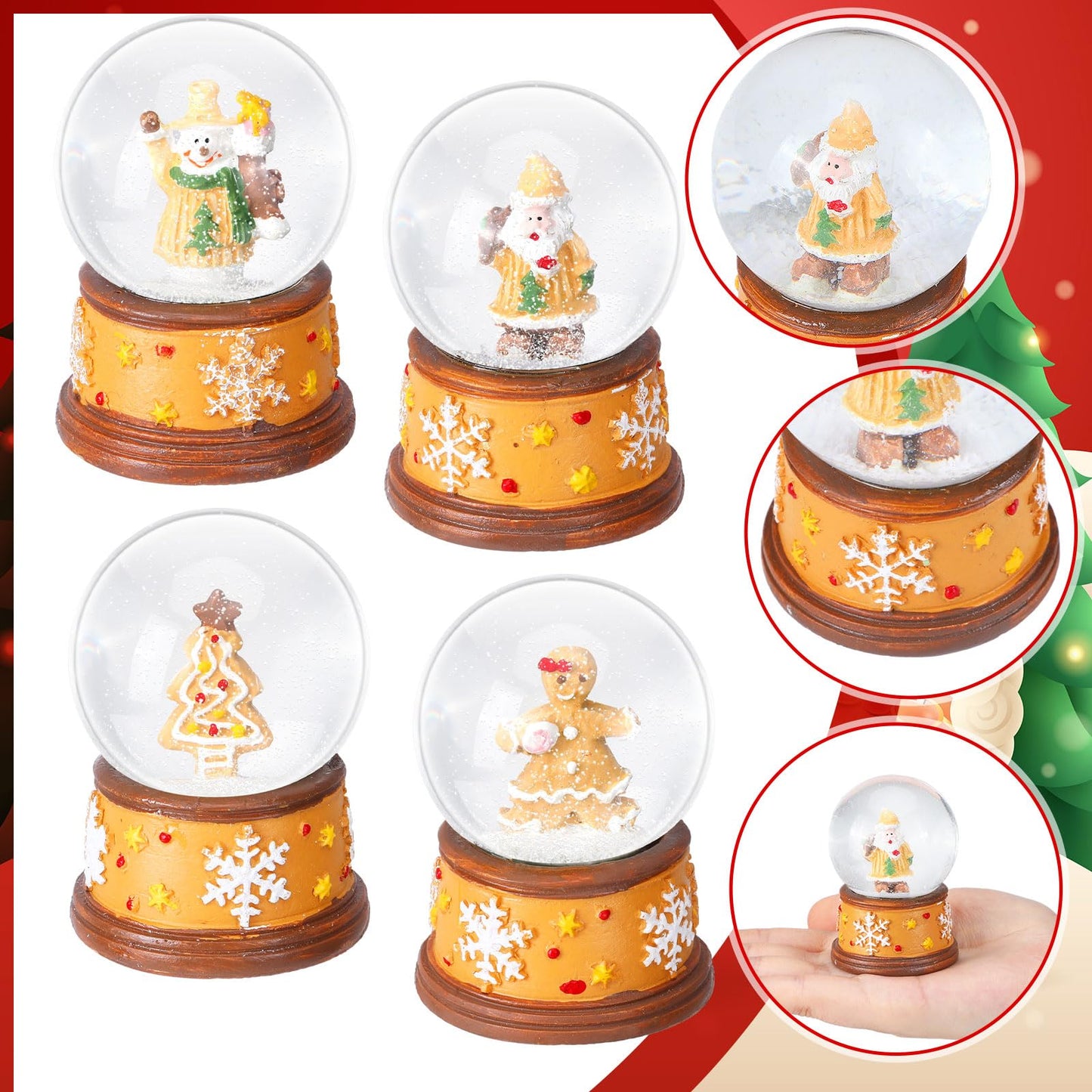 Yerliker 4 Pcs 1.8 Inch Christmas Snow Globe Santa Claus Snow Globe Mini Xmas Water Lightweight Winter Craft for Kids Adults Gift Home Decoration(Gingerbread Man,Yellow)