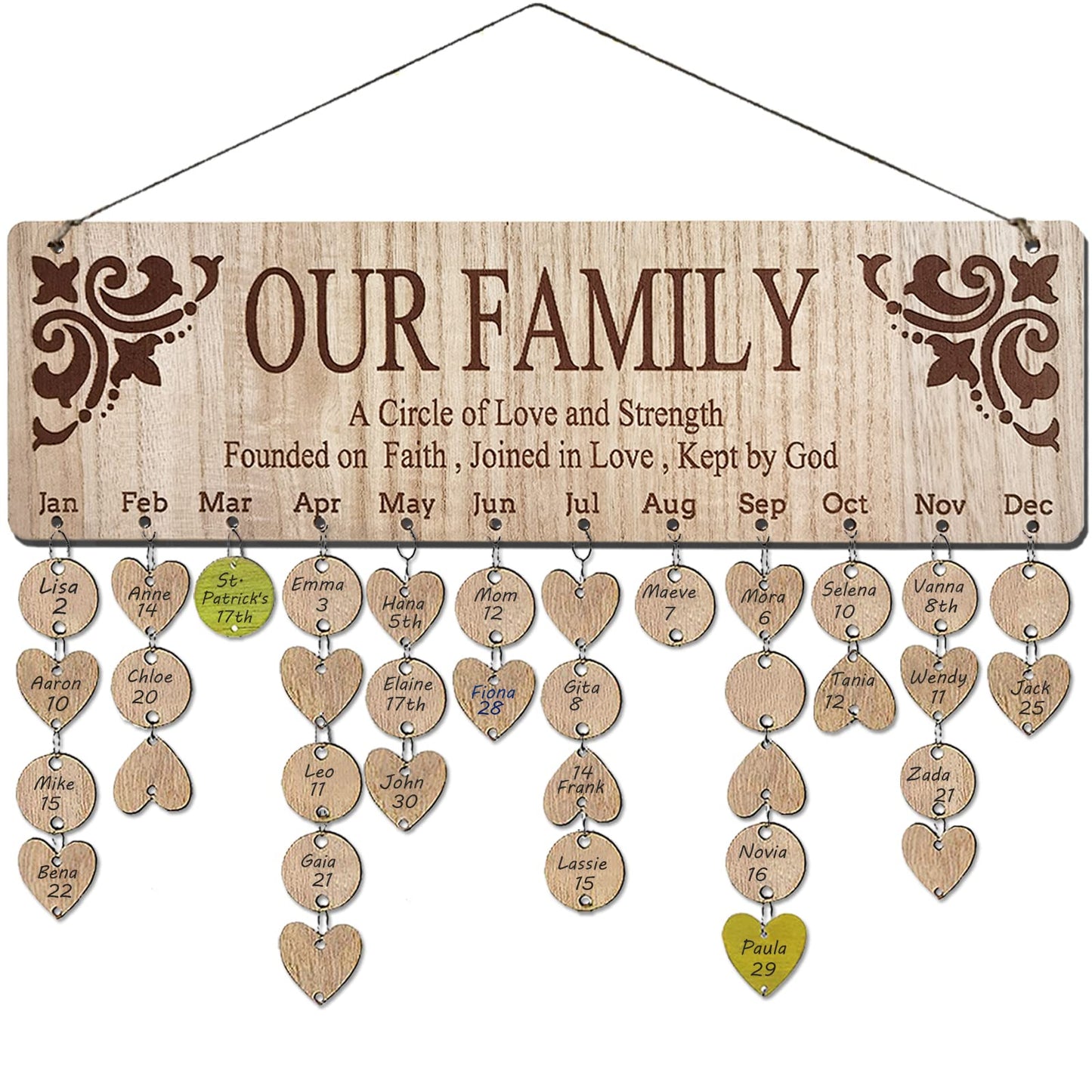 Birthday Gifts for Grandma, Wooden Family Birthday Tracker Calendar Board to Track Birthday, Mothers Day Birthday Gifts for Mom, Important Dates Reminder Plaque Wall Hanging for Mother Christmas Gift
