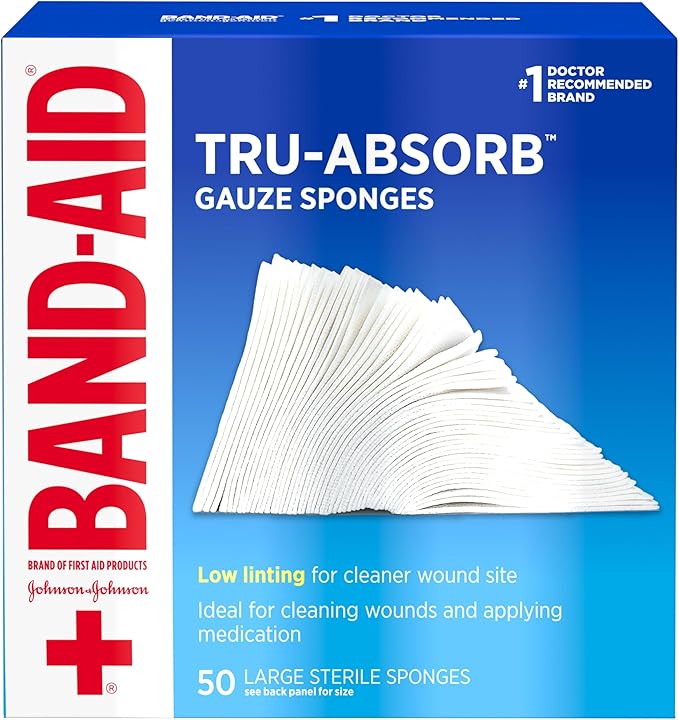 Band Aid Brand First Aid Products Tru-Absorb Sterile Gauze Sponges for Cleaning and Cushioning Minor Wounds, Cuts & Burns,...