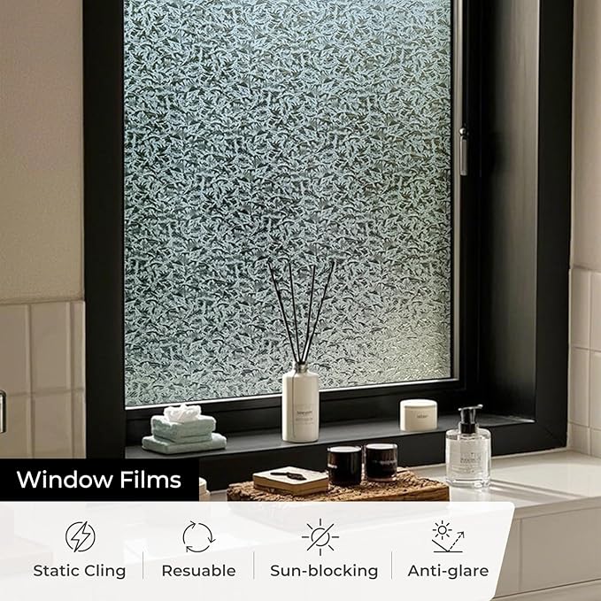 Window Privacy Film, Glass Decorative Static Cling, Removable Sun Blocking Vinyl Covering,Window Film for Home Kitchen Living Room, Seawaves, 17.3" x 78.7"