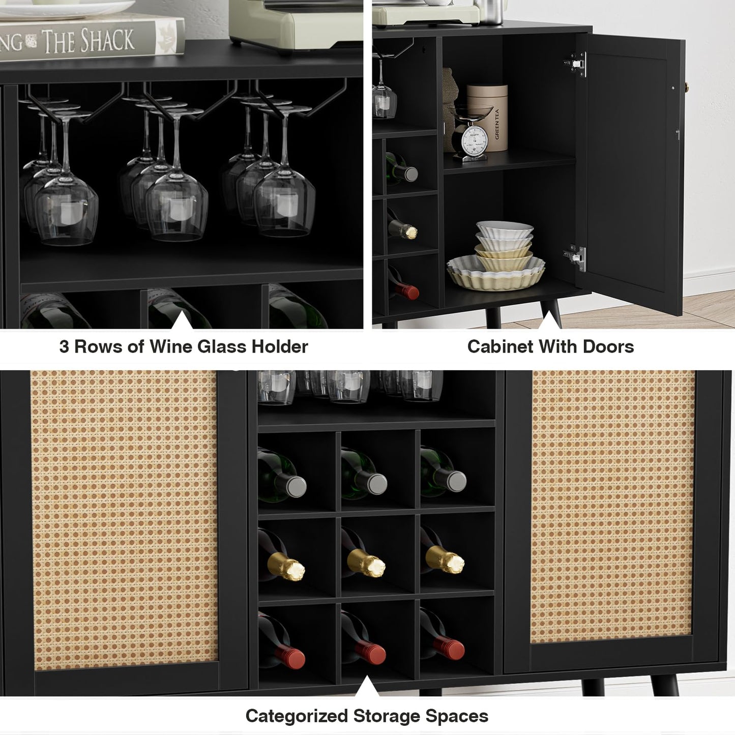 Giluta Kitchen Island - Farmhouse Coffee Bar Cabinet Kitchen Sideboard Cabinet Kitchen Cupboard Buffet Cabinet with Storage for Dining Room, Black