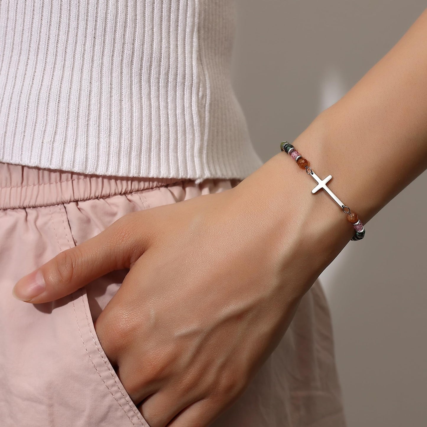 TONY & SANDY Mom Cross Bracelet, Birthday Gifts for Mom, Christian Gifts for Women from Daughter, Religious Jewelry Mother's Day Christmas Stocking Stuffers for Women Mommy Mama