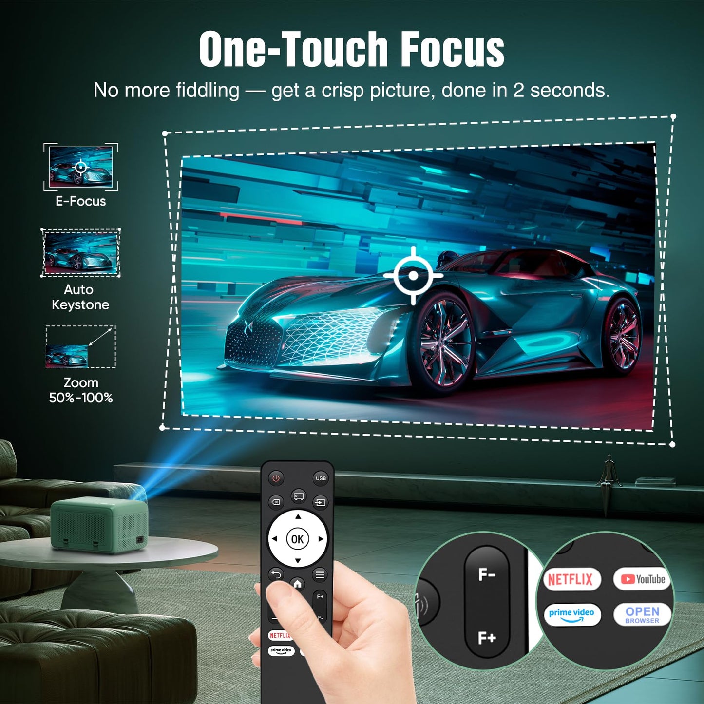 TMY 4K Projector with WiFi Bluetooth, Compatible with Netflix/Prime Video/YouTube, Outdoor Portable Home Theater Movie Projector, Smart Projector for Indoor Outdoor Movies, Gaming and Camping (Green)