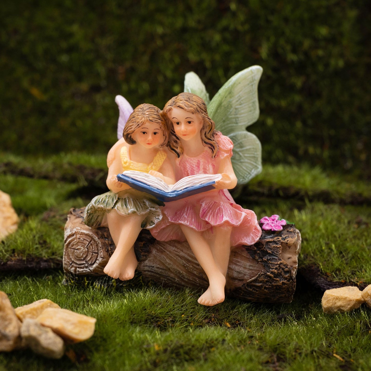 PRETMANNS Fairies for Fairy Garden - Accessories for an Outdoor or Indoor Miniature Garden – Adorable Hand-Painted Resin Figurines – 2 Sitting Sisters 1 Piece