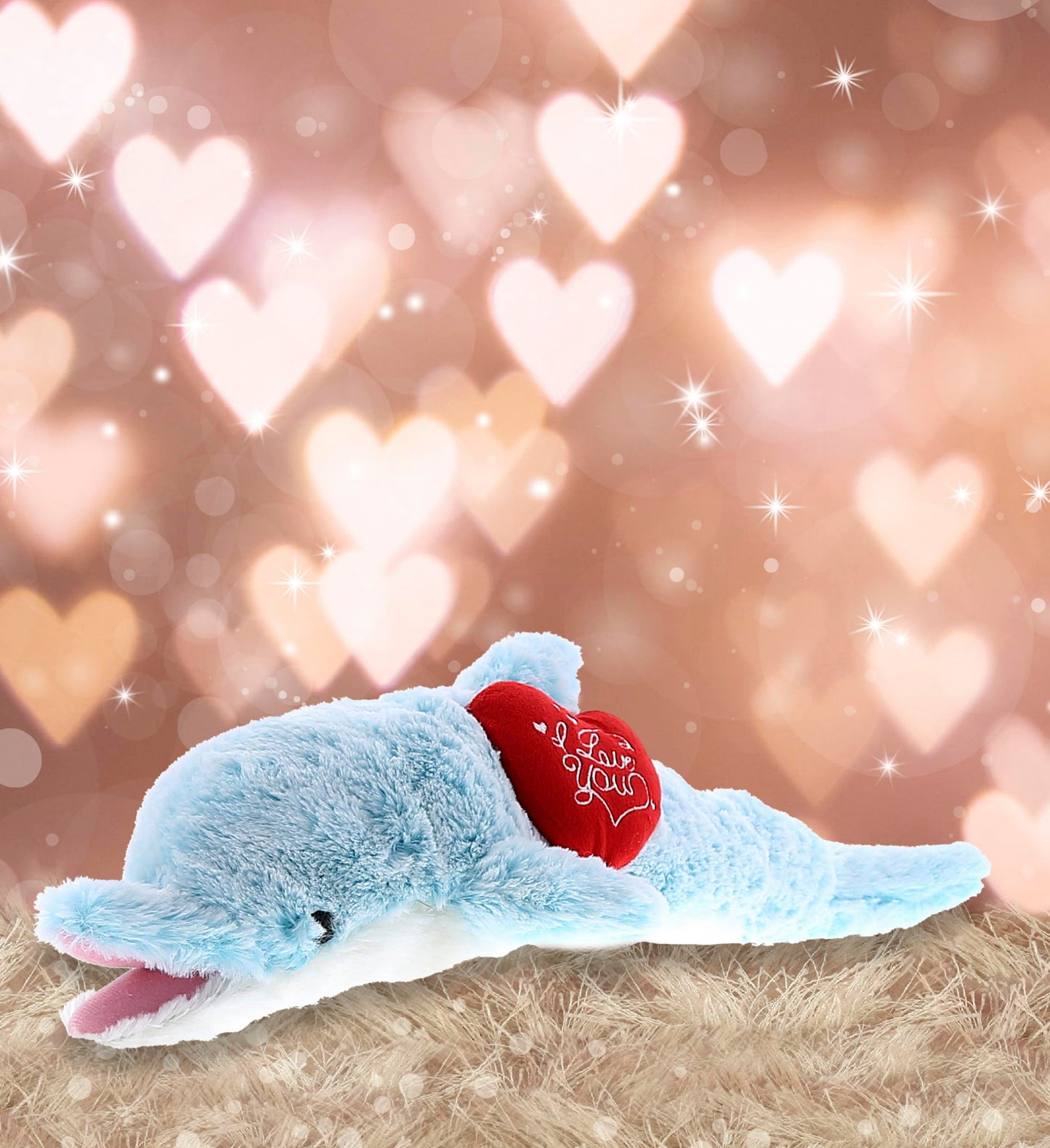 DolliBu I Love You Valentine Plush Blue Dolphin - Cute Stuffed Animal with Red Heart and Name Personalization Gift for Valentines Day, Birthday, Anniversary, Romantic Date - 18 Inches