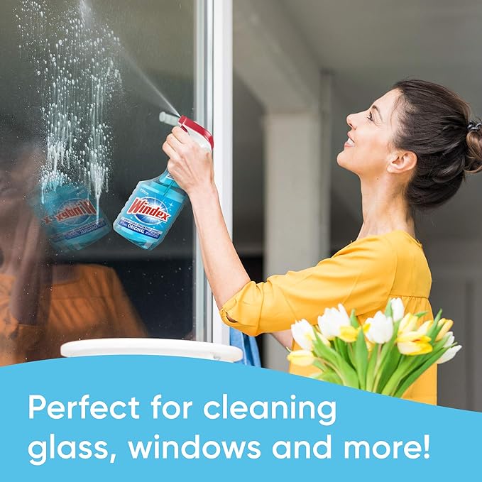 Windex Refill Glass and Window Cleaner Bottle, Bottle Made from 100% Recycled Plastic, Surface Cleaning Spray, Original Blue Scent, 2L (67.6 Fl Oz) (Pack of 6)