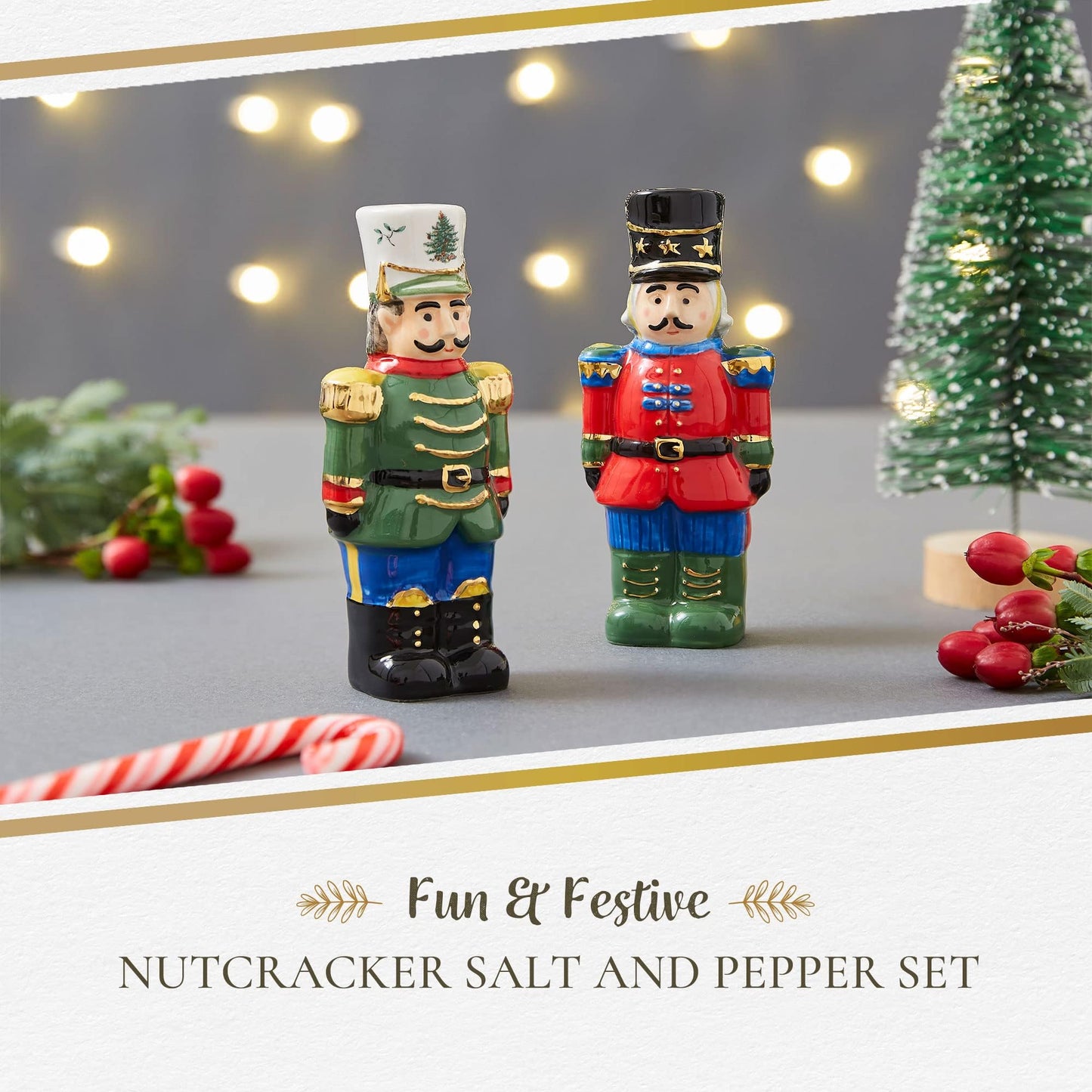 Spode Christmas Tree Nutcracker Salt and Pepper Shaker Set (2-Piece)- Holiday Kitchen & Table Décor - Festive Home Accent, Christmas Gift/Stocking Stuffer for Collectors & Holiday Enthusiasts