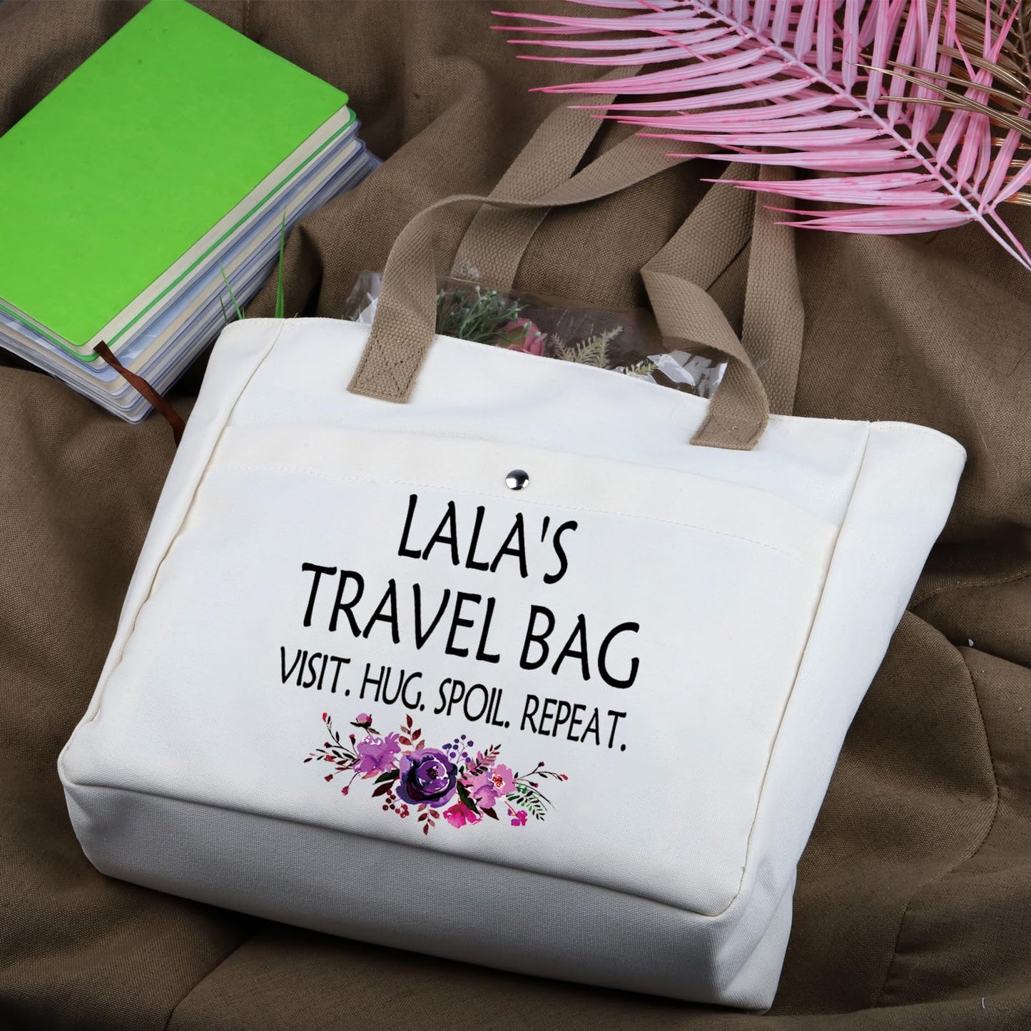 WCGXKO Lala Gift Best Lala Gift Lala Birthday Gift Lala’s Travel Bag Visit Hug Spoil Repeat Tote Bag (LALA TB), Large