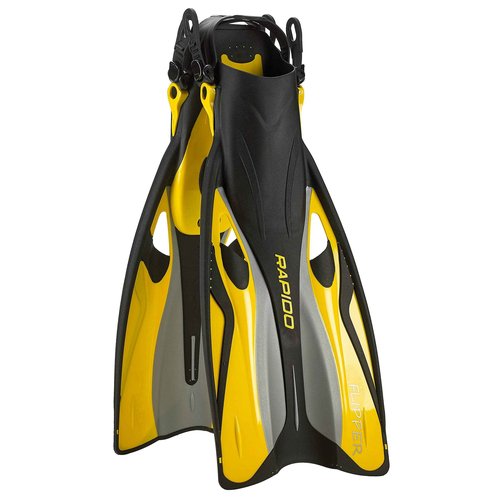 Rapido Boutique Collection Italian Design Premium Tempered Glass Lens Anti-Fog Panoramic View Frameless Snorkel Mask, Elite Dry Snorkel Tube, Quick Adjust Fins - Mask Fin Snorkel Set