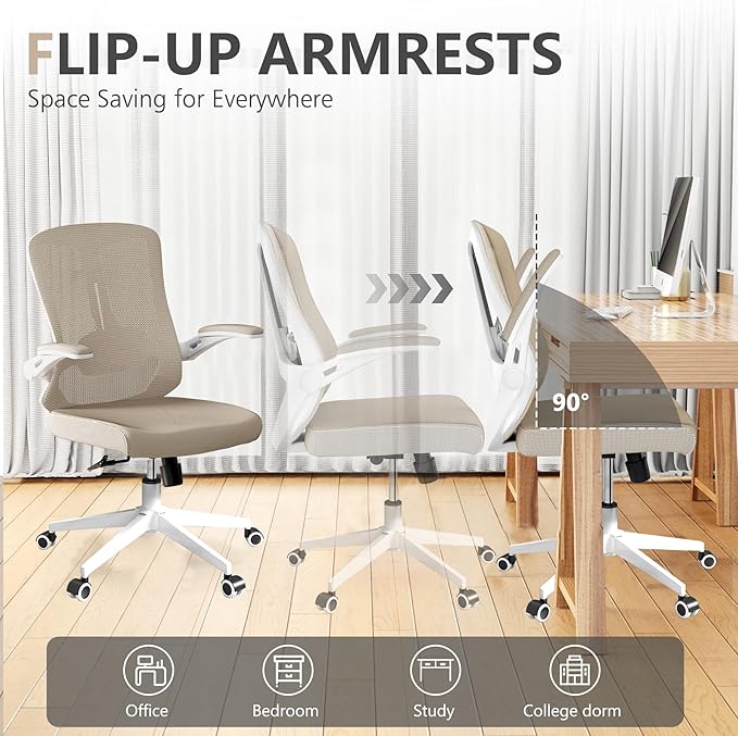 balmstar Office Chair, Ergonomic Comfort Home Desk Chair, Mid Back Gaming Chair with Wheels, Adjustable Height, Lumbar Support, Flip-up Armrest with 350LBS Capacity