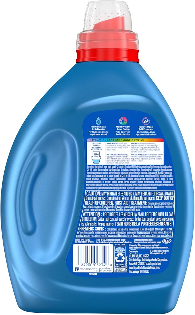 Persil Intense Fresh Everyday Clean, Liquid Laundry Detergent, High Efficiency (HE), Deep Stain Removal, Ultra Concentrated, 50 fl oz, 66 Loads