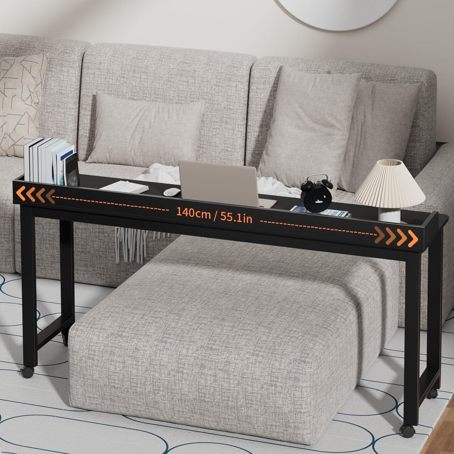 mufsceku Overbed Table with 360° Wheels,Over Bed Table,Standing Workstation Laptop Cart,Queen Size Mobile Bed Desk with Heavy Duty Metal Leg,Computer Desk for Hospital Home use Black
