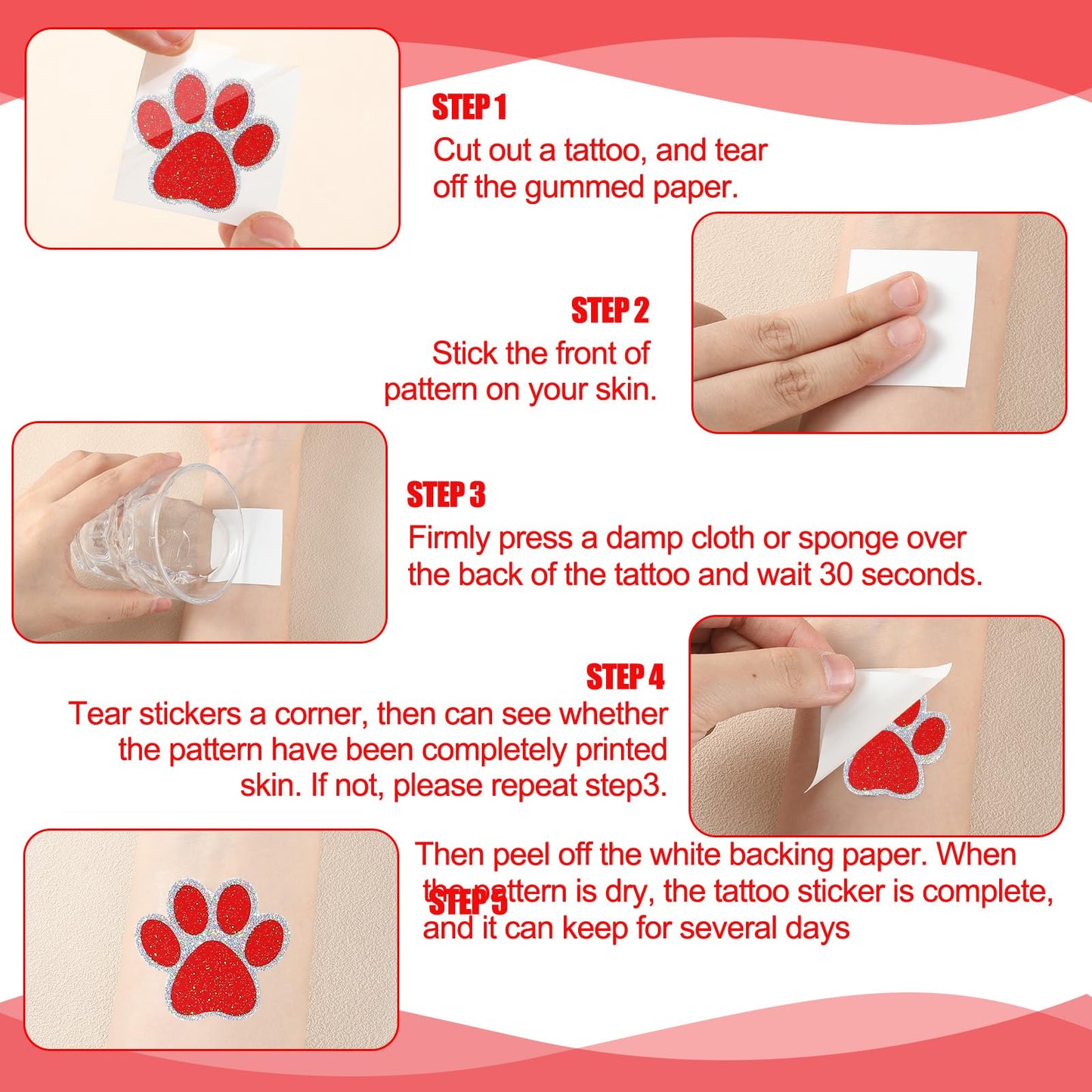 Blulu 25 Sheets 200 Pcs Paw Print Tattoos Temporary Dog Paw Glitter Tattoo Sticker Sparkly Small Stickers Removable Dog Stickers