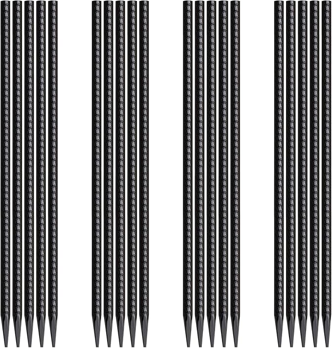 MSWY Rebar Stakes 16 Inch 20 Pack Heavy Duty Ground Anchors with Chisel Point End Long Straight Steel Tent Stakes 3/8" Thickness Metal Spikes Black Coated for Concrete Timber Camping Garden Plant