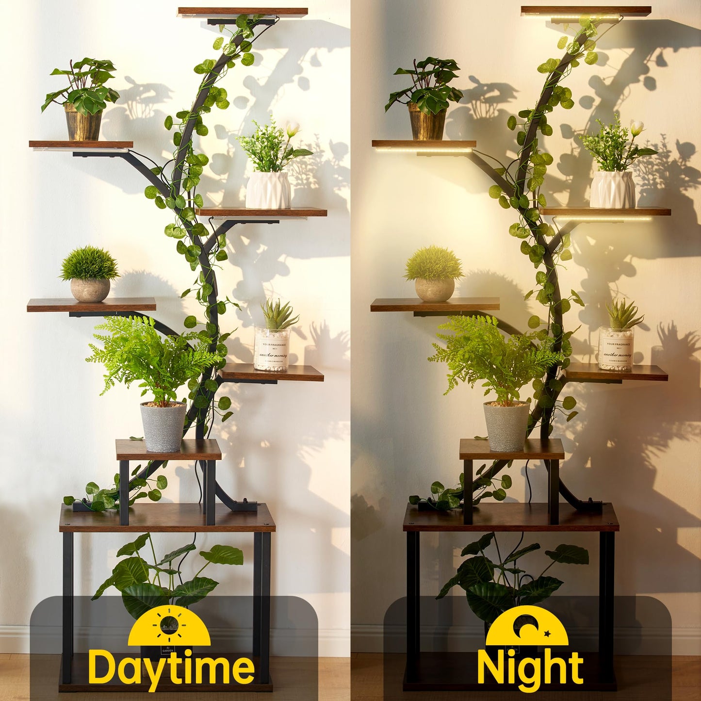 Plant Stand with Grow Lights, 8 Tiered Plant Stand Indoor, 62" Tall Metal Plant Flower Holder for Plants Multiple, Plant Display Rack Holder, Indoor Plant Shelf for Living Room, Garden, Patio