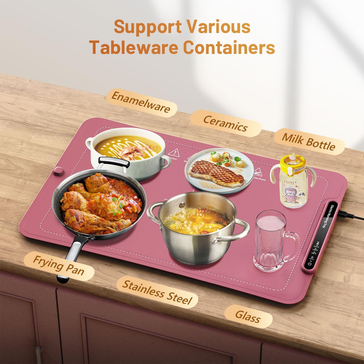 Food Warming Mat, Full Surface Heating Silicone Electric Warming Tray with 3 Level Temperature Settings, Auto Shut-Off, Foldable Roll Up Food Warmer for Parties Buffets, Gatherings