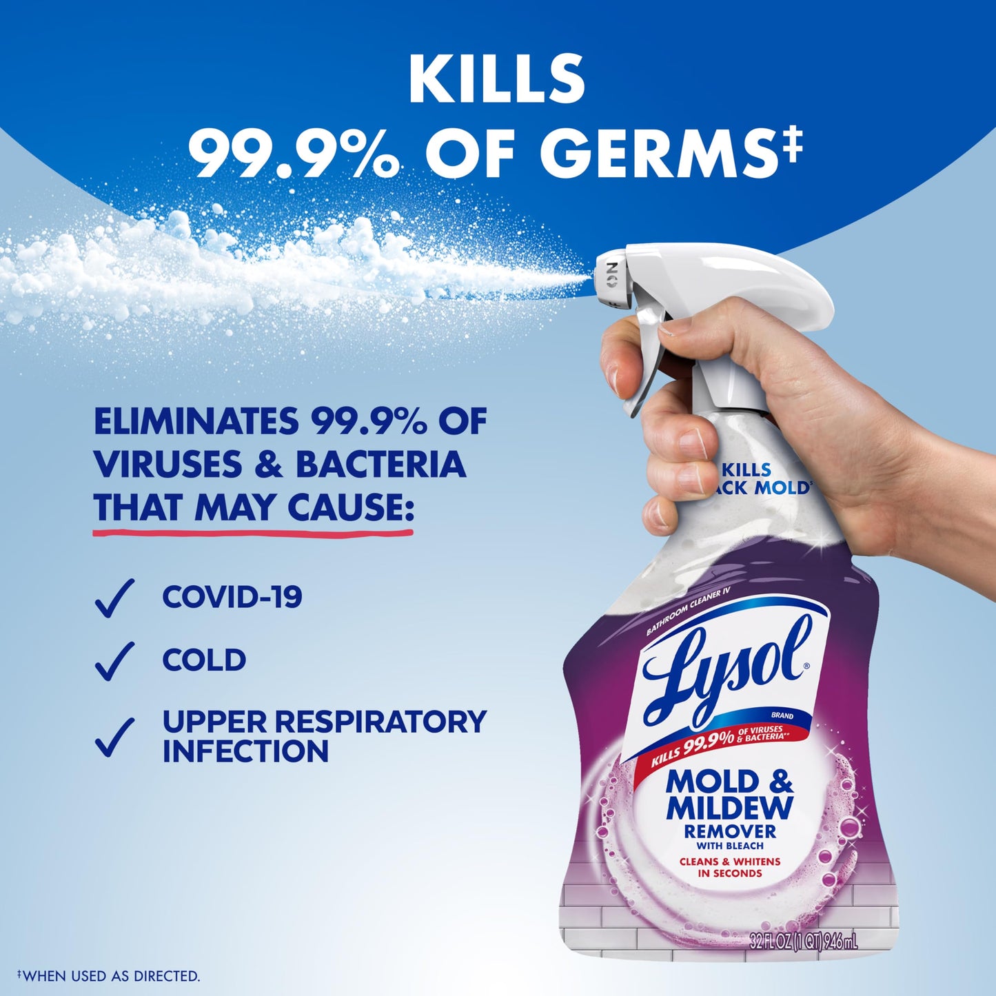 Lysol Mold & Mildew Remover Spray, Bathroom & Shower Cleaner, Disinfectant Spray, Stain Remover with Bleach, Tough on Black Mold, Multipurpose Cleaner for Home and Kitchen, 32oz