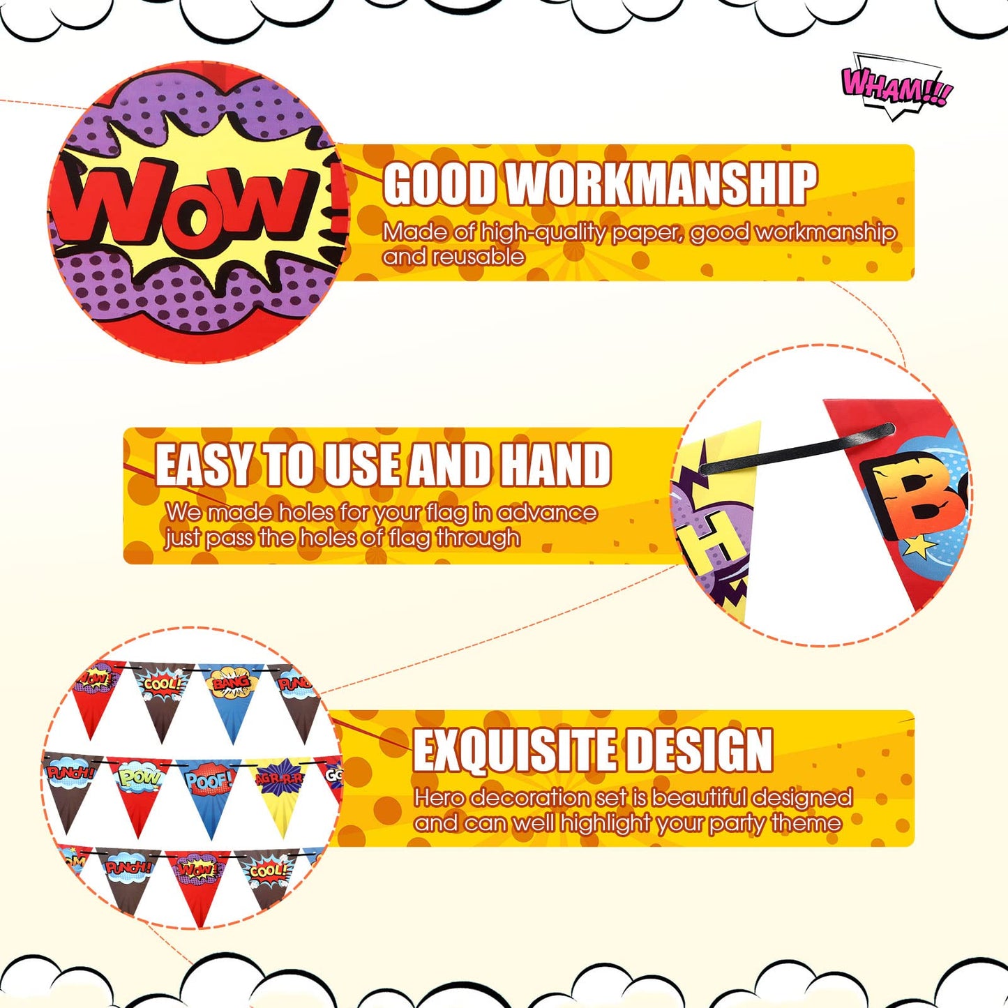 Breling 4 Pcs Hero Birthday Party Banner Decorations Hero Paper Pennant Banner Garland Decor for Kids Boys Birthday Party Supplies Baby Shower Wall Decoration