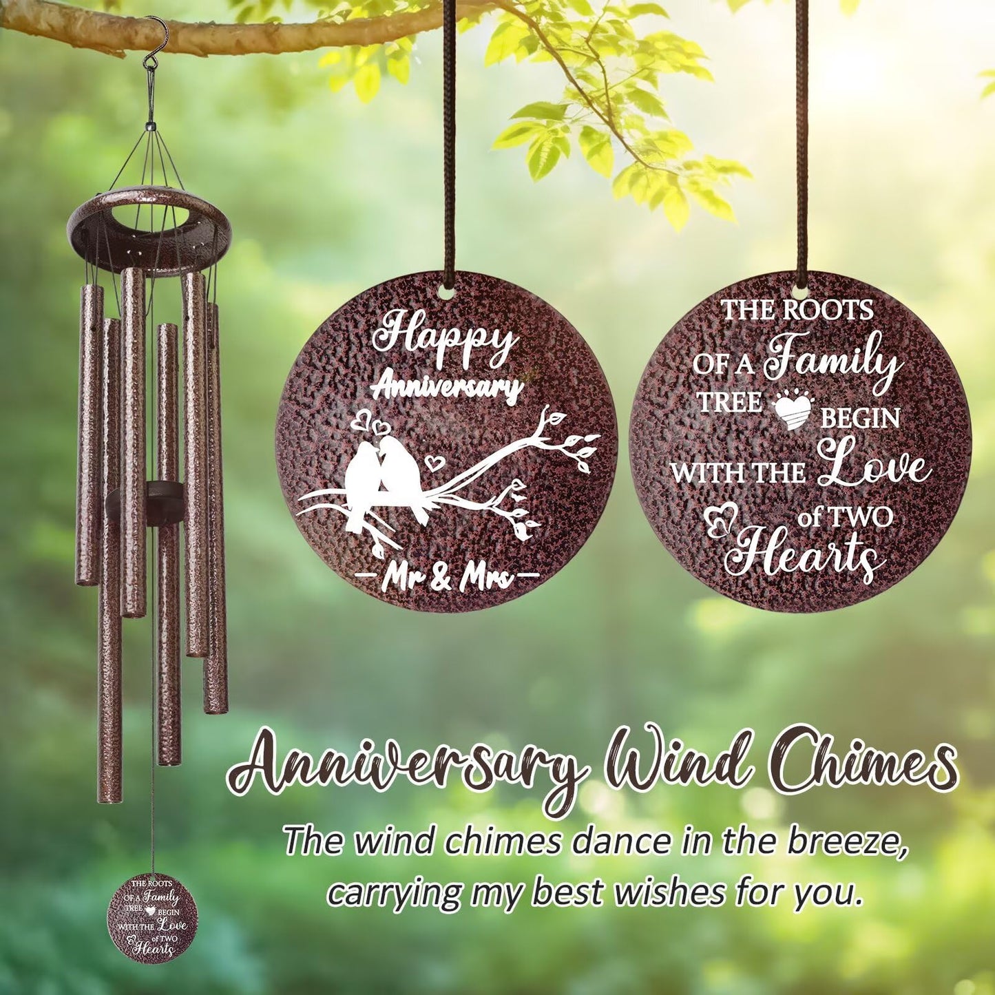 Anniversary Wind Chimes Gifts for Men Women, 25" Wind Chimes Romantic Gift for Couple, Parents, Wife, Husband, Friends, Happy Anniversary Decorations